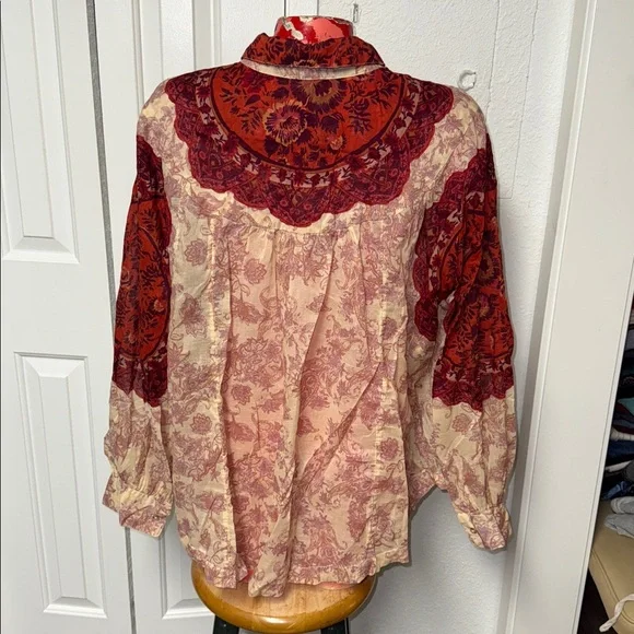 Free People Rose Bud Paisley Cotton Button Up Shirt top blouse - Picture 5 of 6